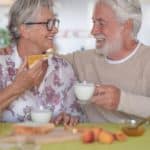 Retirement senior caucasian couple lifestyle breakfast happiness concept